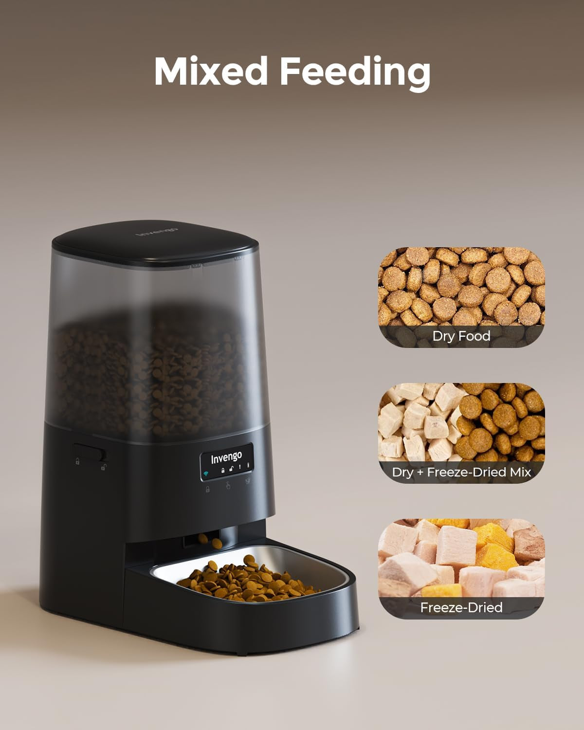 Cat Feeder Automatic - Cat Food Dispenser Meowserve S20, Auto Dog Feeder with Stainless Steel Bowl, 5L Pet Feeder with Patented Anti-Jam Port, App, Dual Lock Lid, Dual-Band Wifi & Power Supply