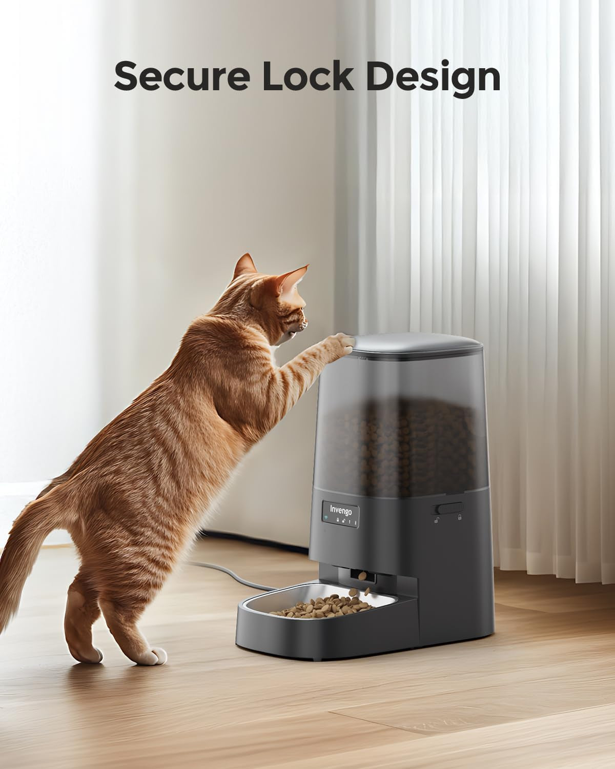 Cat Feeder Automatic - Cat Food Dispenser Meowserve S20, Auto Dog Feeder with Stainless Steel Bowl, 5L Pet Feeder with Patented Anti-Jam Port, App, Dual Lock Lid, Dual-Band Wifi & Power Supply