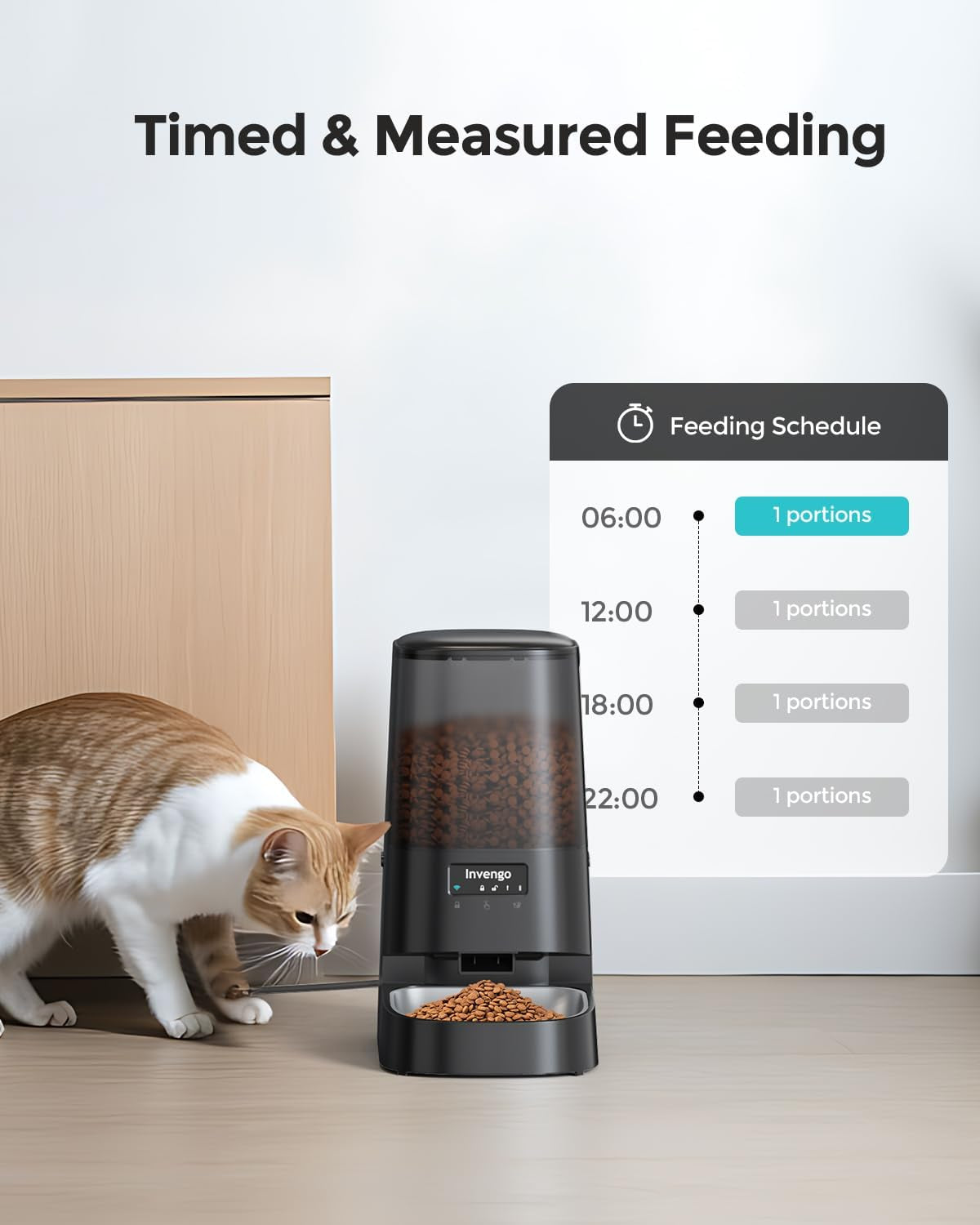 Cat Feeder Automatic - Cat Food Dispenser Meowserve S20, Auto Dog Feeder with Stainless Steel Bowl, 5L Pet Feeder with Patented Anti-Jam Port, App, Dual Lock Lid, Dual-Band Wifi & Power Supply